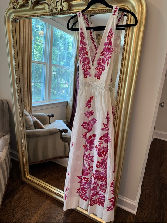 FARM Rio Dresses & Skirts - Farm Rio White Maxi Dress with Pink Floral Embroidery
